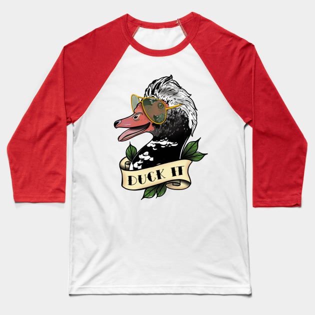 Duck it! Baseball T-Shirt by Jurassic Ink